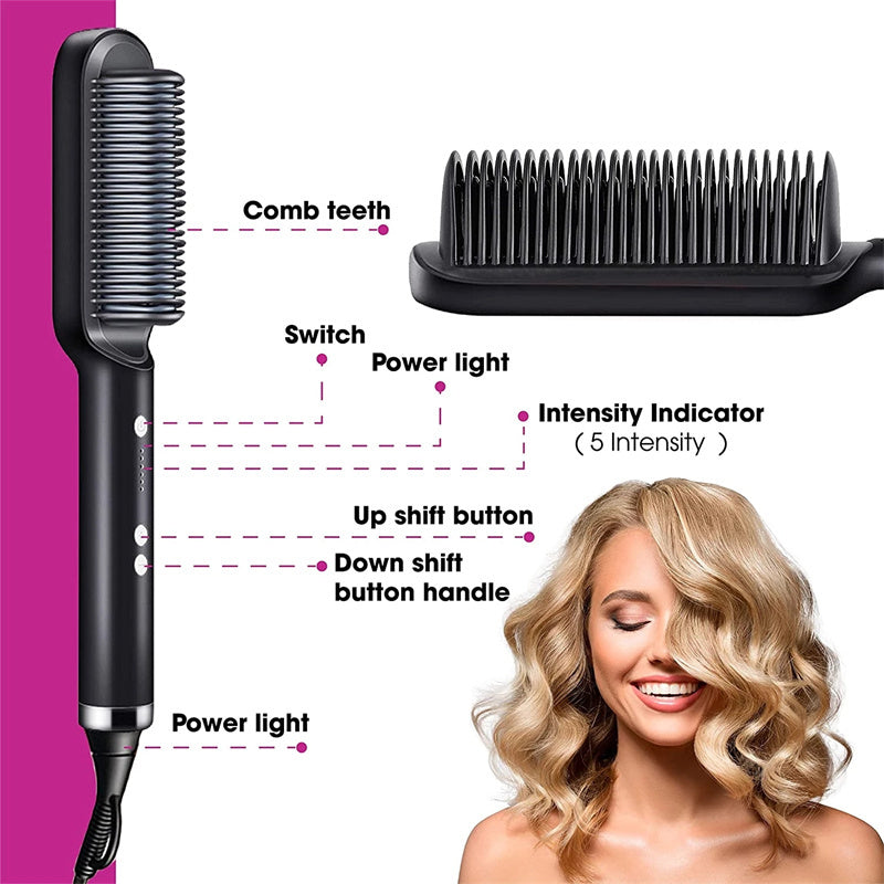 2 in 1 Hair Straightener & Curling Iron | Hot Comb Electric Brush