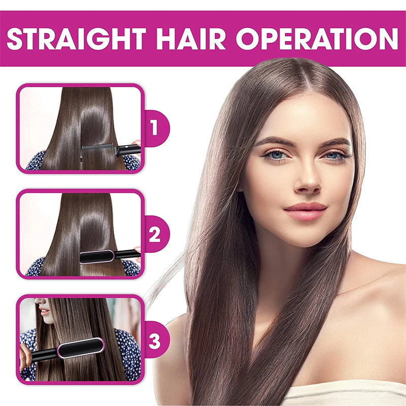 2 in 1 Hair Straightener & Curling Iron | Hot Comb Electric Brush
