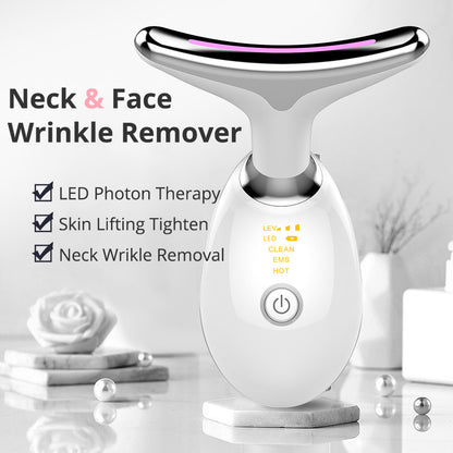 EMS Neck Massager with Heat | Anti-Aging Skin Tightening & Wrinkle Remover | Microcurrent Lifting Device for Face & Neck Care
