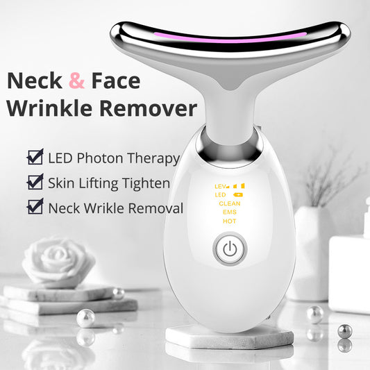 EMS Neck Massager with Heat | Anti-Aging Skin Tightening & Wrinkle Remover | Microcurrent Lifting Device for Face & Neck Care