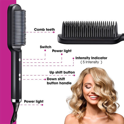 2 in 1 Hair Straightener & Curling Iron | Hot Comb Electric Brush